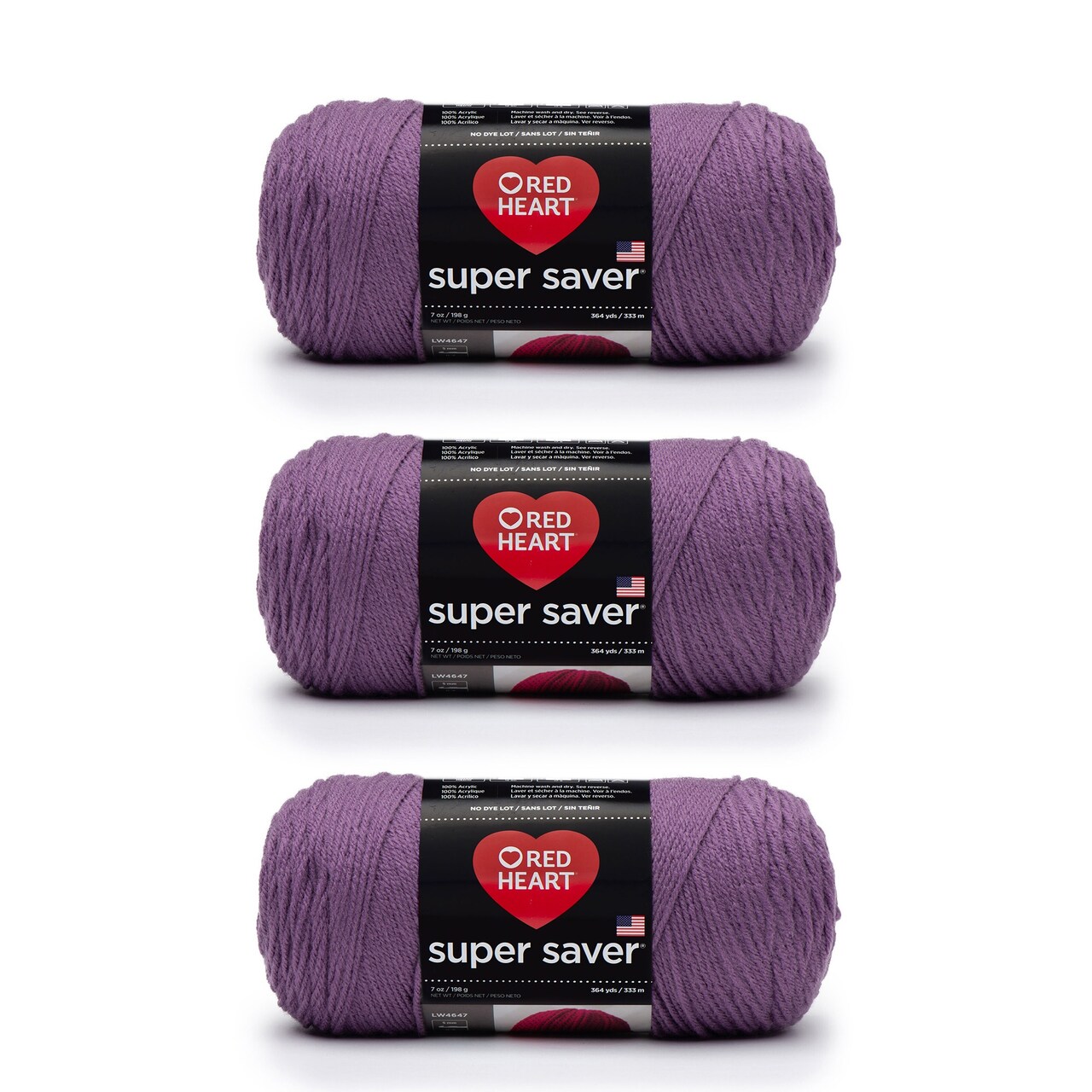 Red Heart Super Saver Medium Purple Yarn - 3 Pack of 198g/7oz - Acrylic - 4 Medium (Worsted) - 364 Yards - Knitting/Crochet